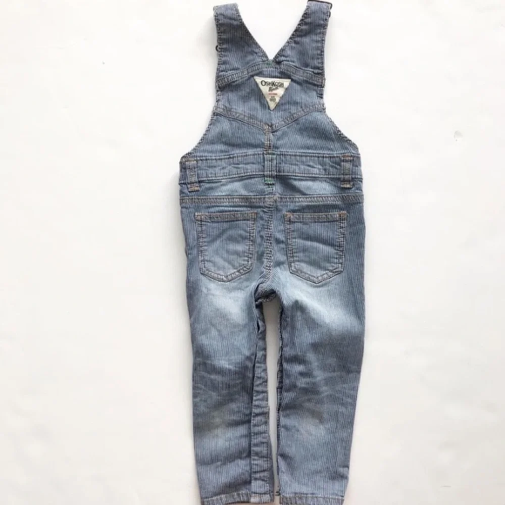 Oshkosh stripe button denim overalls EUC 24 months